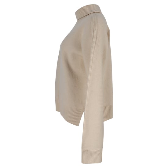 Jil Sander Knitted Mock-neck Open Back Sweater in Cream Wool - Image 2