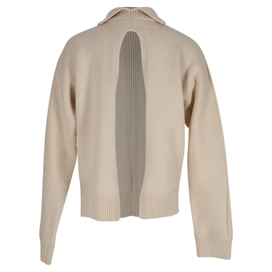 Jil Sander Knitted Mock-neck Open Back Sweater in Cream Wool - Image 3