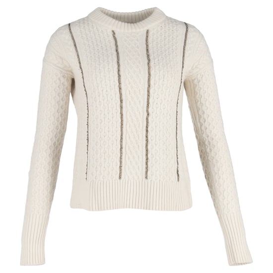 Michael Kors Chain-Trimmed Cable-Knit Sweater in White Wool - Image 1