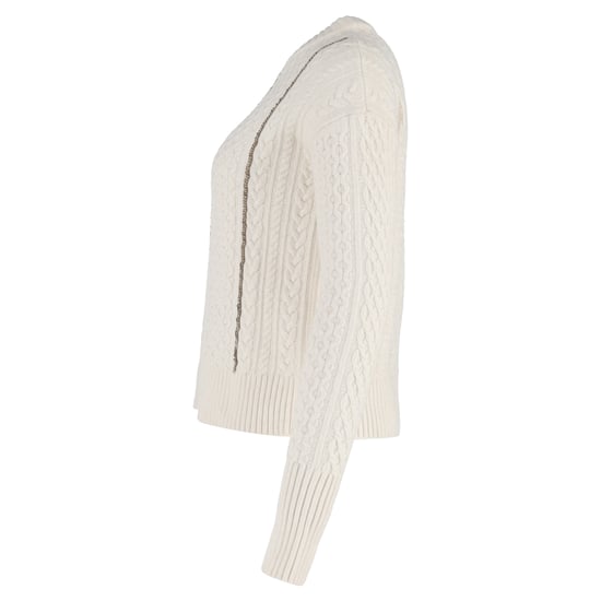 Michael Kors Chain-Trimmed Cable-Knit Sweater in White Wool - Image 2