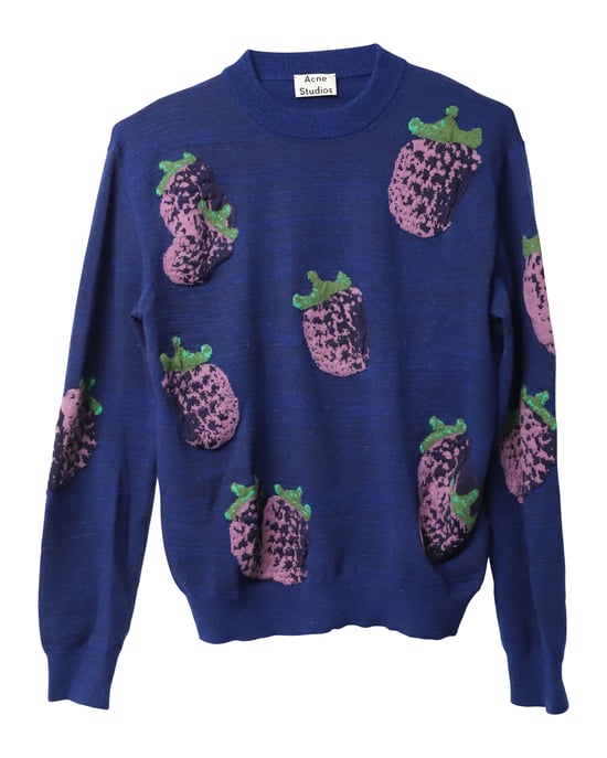 Acne Studio Koray Fruit-Jacquard Trui in Blauw Acryl - Image 1