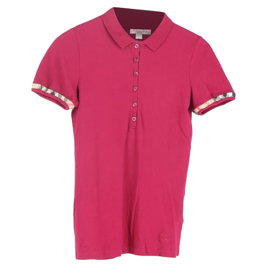 Burberry Brit Check-Trimmed Shirt Sleeve Polo Shirt in Red Violet Cotton - Image 1