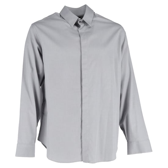 Giorgio Armani overhemd met patroon en verborgen knoopsluiting in grijs katoen - Image 1
