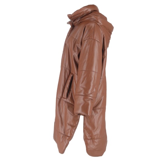 Nanushka Eska lång vegansk täckjacka i brun polyester - Image 2