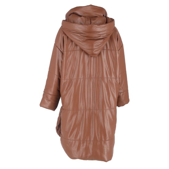 Nanushka Eska lång vegansk täckjacka i brun polyester - Image 3