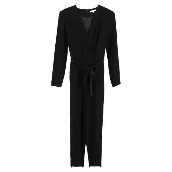 Maje jumpsuit met V-hals en strikceintuur in zwart acetaat. - Image 1