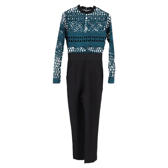 Self-Portrait jumpsuit met kanten details in blauwgroen polyester - Image 1