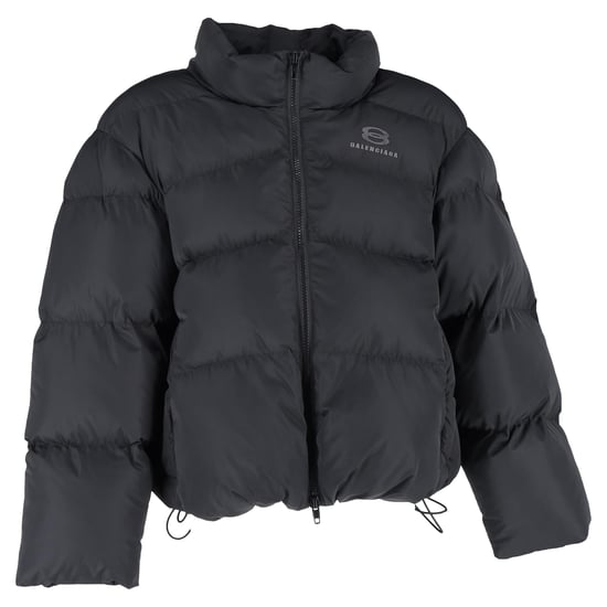 Balenciaga Logo Zip-Up Cropped Down Jacket in Black Polyester - Image 1