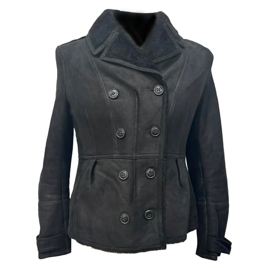 Burberry Brit Chedleigh Double-Breasted Shearling Jacket in Black Leather - Image 1