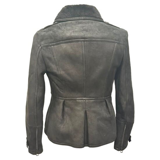 Burberry Brit Chedleigh Double-Breasted Shearling Jacket in Black Leather - Image 3
