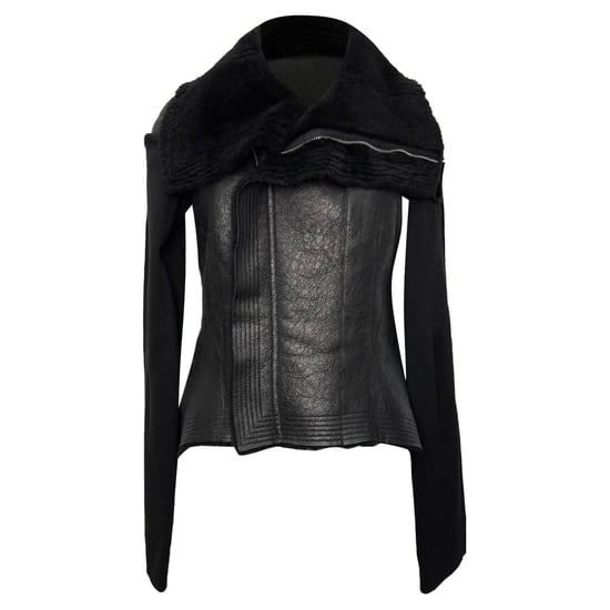 Rick Owens Naska Asymmetrisk Fårjacka i Svart Lammskinn - Image 1