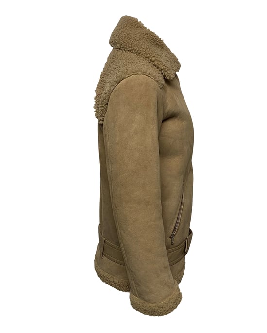 Maje Gombery Shearling Jacket in Beige Suede - Image 3