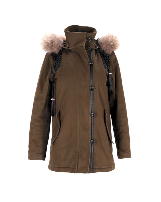 Maje Gove parka van imitatiebont in olijfgroen polyester - Image 1