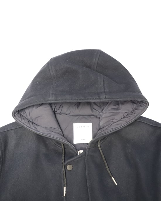 Sandro Paris Hooded Coat in Black Wool - Image 3