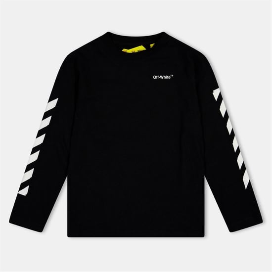 Boys Off White Regular Fit Long Sleeve Crew Neck T-Shirt in Black/White - Image 1