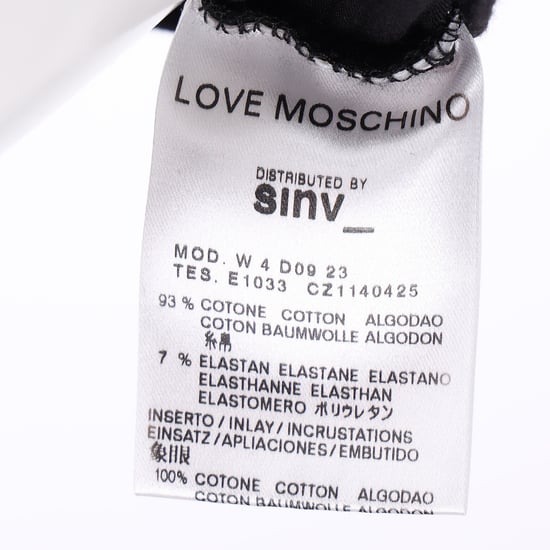Love Moschino – Svart bomullst-shirt med grafiskt tryck och puffärmar - Image 5
