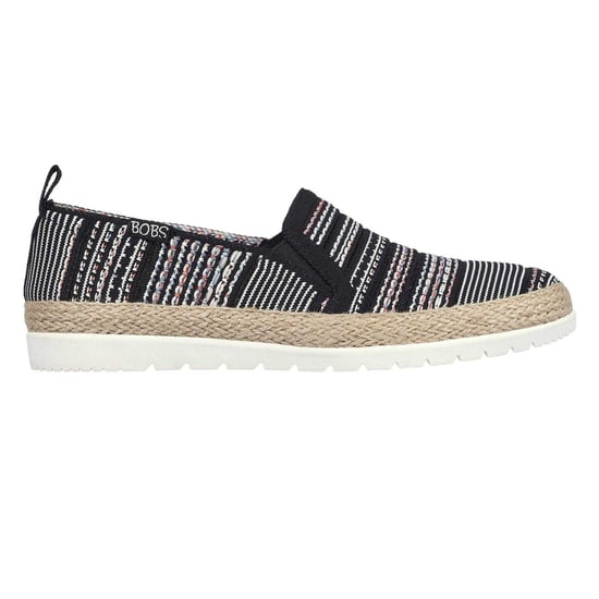 Skechers Espadrilles voor dames met dubbele elastische inzet en geweven bovenwerk, zonder veters (Zwart) - Image 1