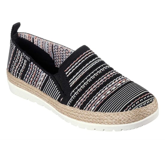 Skechers Espadrilles voor dames met dubbele elastische inzet en geweven bovenwerk, zonder veters (Zwart) - Image 4