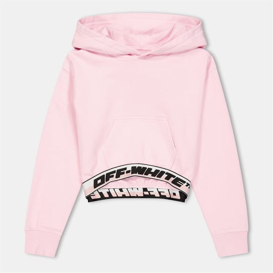 Girls Off White Cropped Hooded Neck Sweatshirt in Pink/Black - Image 1
