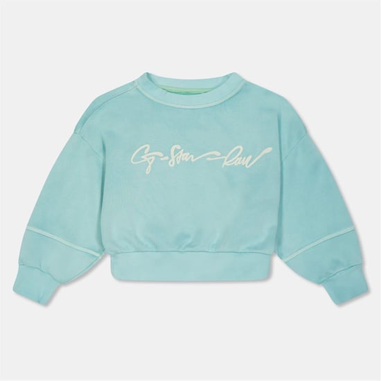 Girls G Star Oversize Fit Crew Neck Drop Shoulder Sweatshirt in Lichen Green - Image 1
