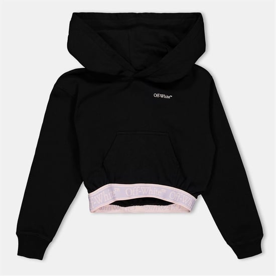 Girls Off White Cropped Relaxed Fit Hooded Sweatshirt in Black/Lilac - Image 1