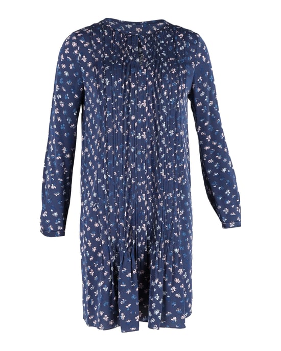 Diane Von Furstenberg bedrukte, geplooide jurk met lange mouwen in marineblauwe zijde - Image 1