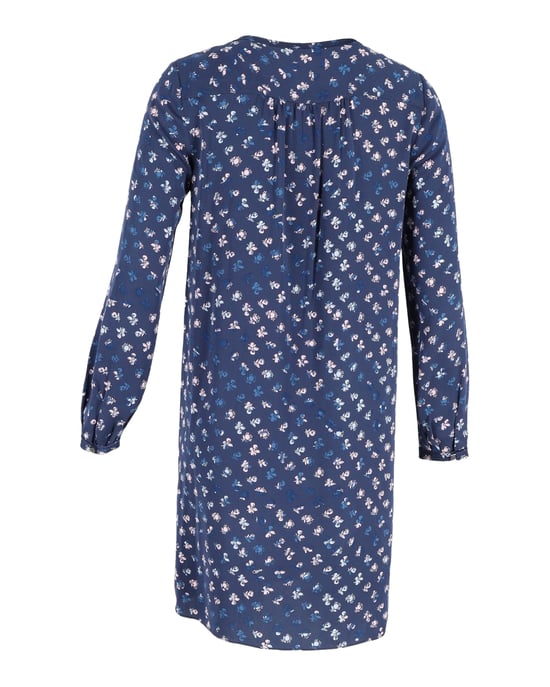 Diane Von Furstenberg bedrukte, geplooide jurk met lange mouwen in marineblauwe zijde - Image 3