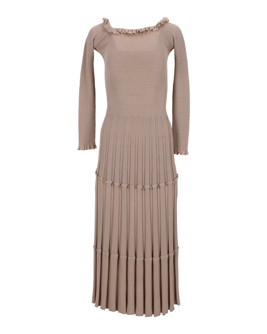 Altuzarra Off-Shoulder Plisserad Stickad Klänning i Beige Viskos - Image 3