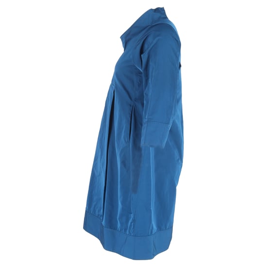 Jil Sander jurk met hoge kraag, 3/4 mouwen en tot de knie, in marineblauw katoen. - Image 2