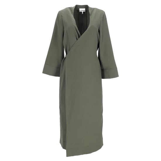 Ganni – Crepe Midi Wrap Dress – Armégrön polyesterklänning - Image 1