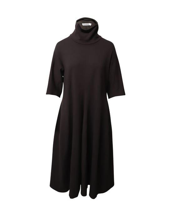 Jil Sander Turtleneck A-Line Dress in Brown Modal - Image 1