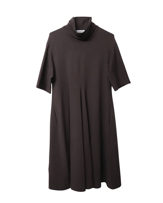 Jil Sander Turtleneck A-Line Dress in Brown Modal - Image 4