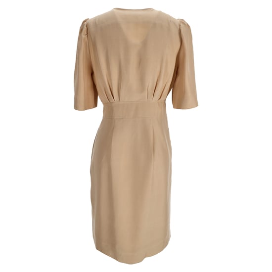 Chloé midi-jurk met V-hals en korte mouwen in beige zijde - Image 3
