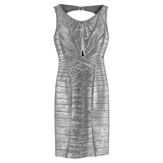 Herve Leger Foil Cutout Bandage Dress in Silver Rayon - Image 1