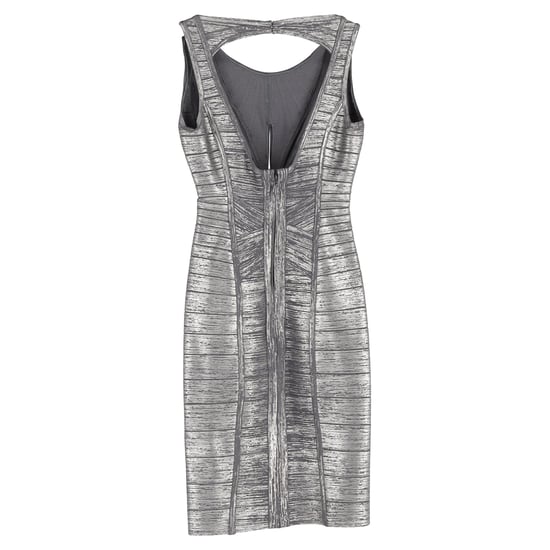 Herve Leger Foil Cutout Bandage Dress in Silver Rayon - Image 2