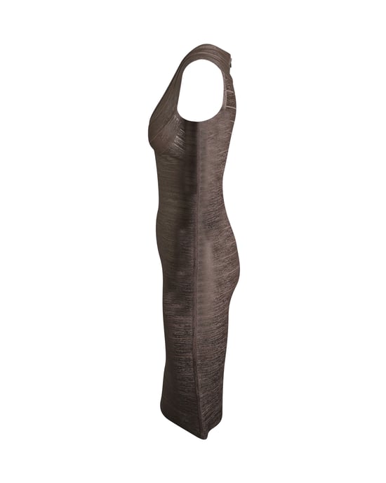 Herve Leger – Rundringad bandageklänning i metallisk roséguldfärgad rayon - Image 2