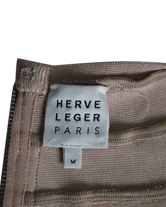 Herve Leger – Rundringad bandageklänning i metallisk roséguldfärgad rayon - Image 4