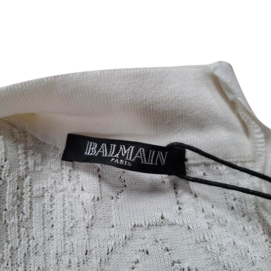 Balmain gebreide midi-jurk met diepe V-hals in witte viscose - Image 3