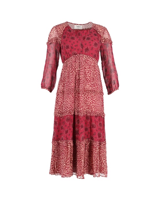 Ba&sh Gypsie Mixed Print Midi Dress In Burgundy Viscose - Image 1
