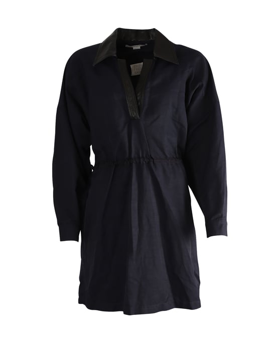 Stella McCartney jurk met kraag van imitatieleer in marineblauwe polyamide - Image 1