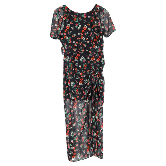Maje Rancho midi-jurk met ruches en bloemenprint in veelkleurige chiffon - Image 1