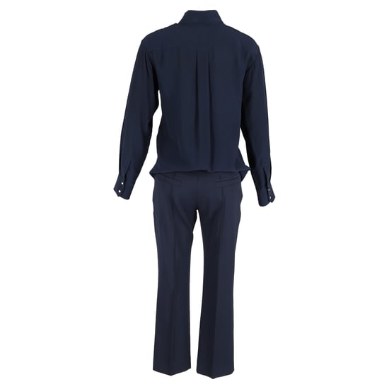 Chloé Tie Neck Blouse and Trousers Set in Navy Blue Viscose - Image 3