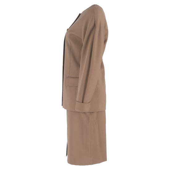 Max Mara enkelknäppt kavaj och kjolkostym i brun ull - Image 2