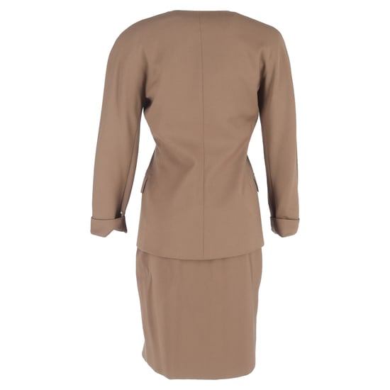 Max Mara enkelknäppt kavaj och kjolkostym i brun ull - Image 3