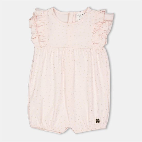 Girls Carrement Beau Crew Neck Ruffle Polka Dot Playsuit in Apricot - Image 1
