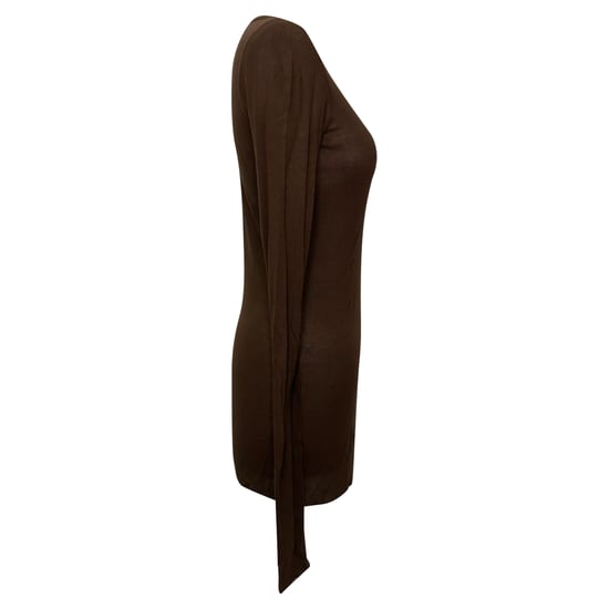 Rick Owens ribbad långärmad t-shirt i brun viskos - Image 2