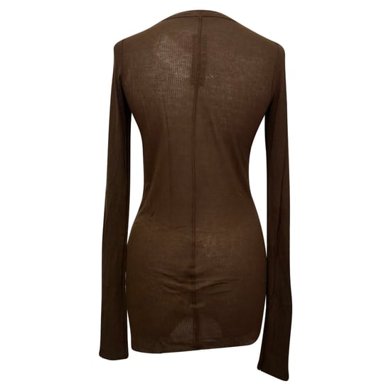 Rick Owens ribbad långärmad t-shirt i brun viskos - Image 3
