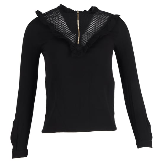 Maje blouse met ruches en ritssluiting, lange mouwen, in zwart polyester - Image 1