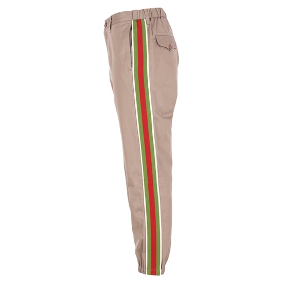 Gucci – Kontrastrandiga byxor med logotypdetaljer i brun bomull - Image 2
