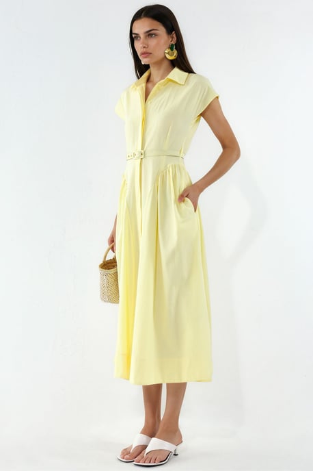 Belted Midi Dress with Shirt Collar - Image 2